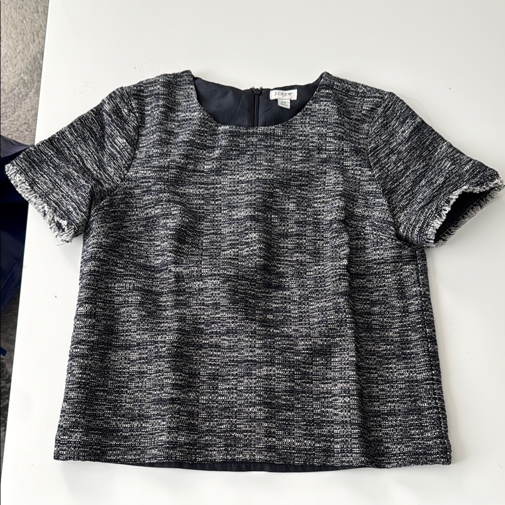 J. Crew Black and Gray Textured Blouse
